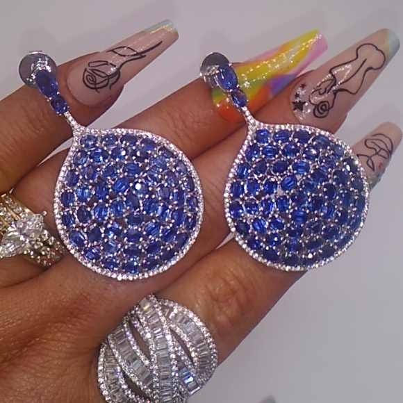 Blue Kyanite Gemstone Dangle Earrings Sterling Silver - Picture 10 of 12